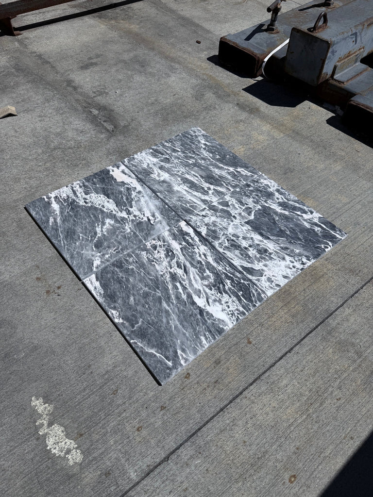 Storm Gray Marble 12X12 polished tiles with gray and white square marble pattern