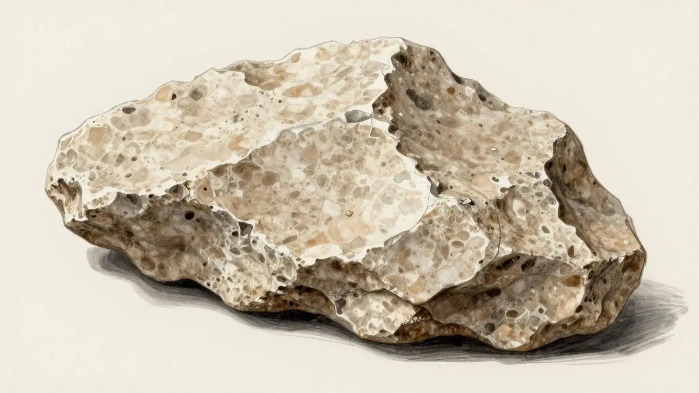 Boceto de fragmentos de concha de piedra caliza