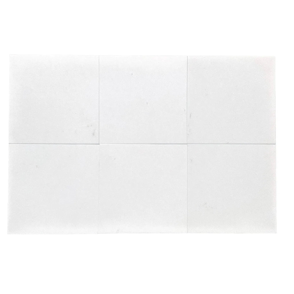 White rectangular Thassos Greek Marble 12X12 honed tiles displayed for sale