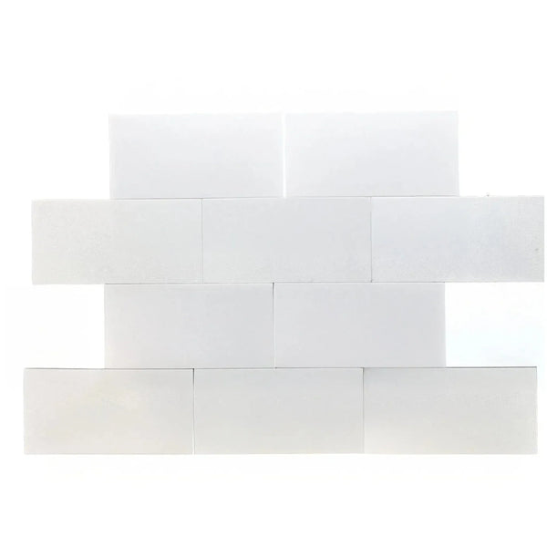 White rectangular tile arrangement of Thassos White Marble Polished Tile 3X6