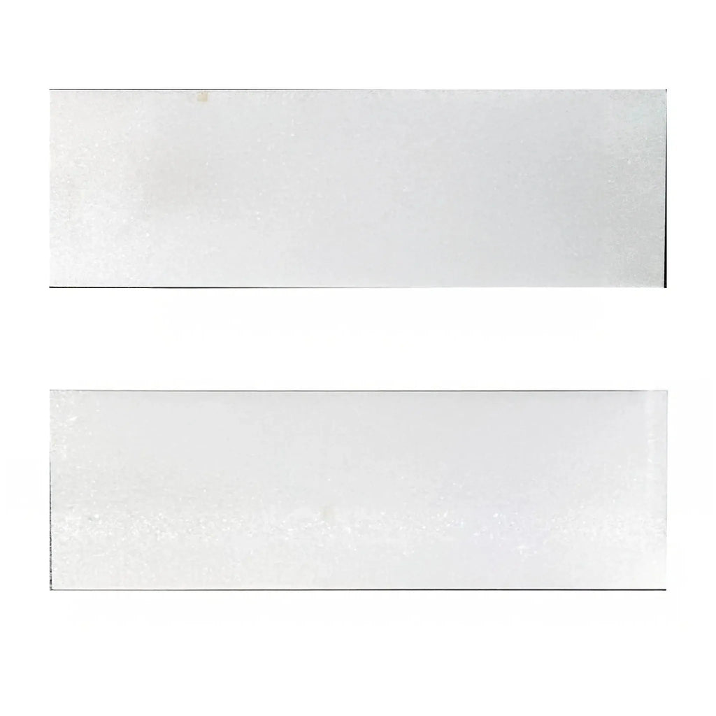 Two glossy rectangular Thassos White Marble polished tiles for flooring