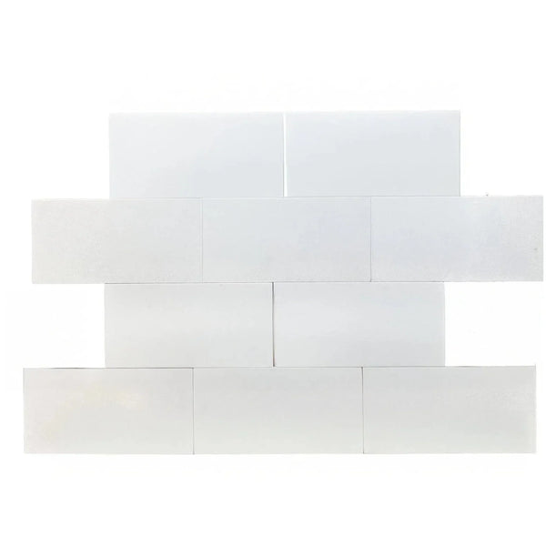 White rectangular tile arrangement of Thassos White Marble Honed Tile 6X12