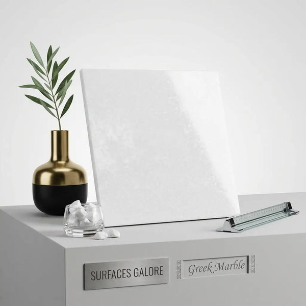 Thassos white 18x18 marble polished slab with smooth surface and subtle veining in white Greek marble material