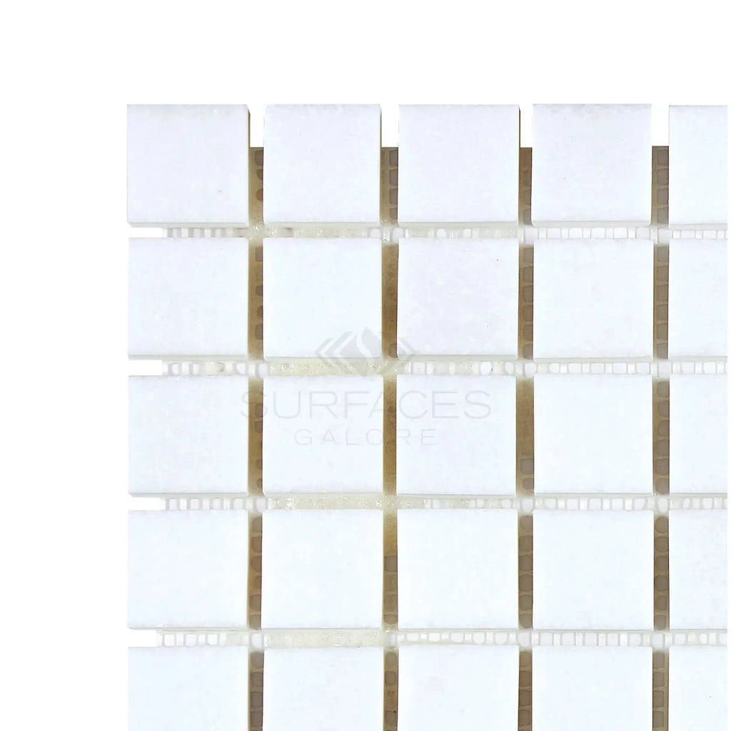 Thassos White 1X1 Mosaic Marble Polished or Honed featuring white square tiles