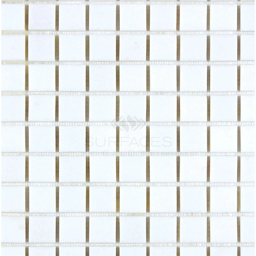 Thassos White 1x1 Mosaic Marble Polished or Honed featuring white square tiles