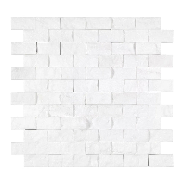 Thassos White 1X2 Brick Mosaic Marble Split-Faced stacked stone wall tile