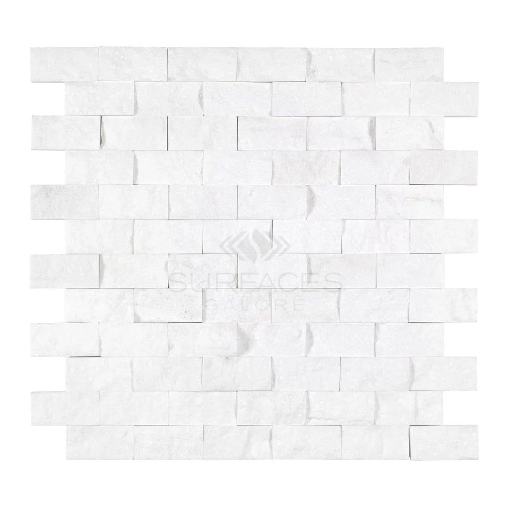 Thassos White 1X2 Brick Mosaic Marble Split-Faced featuring white brick mosaic tile