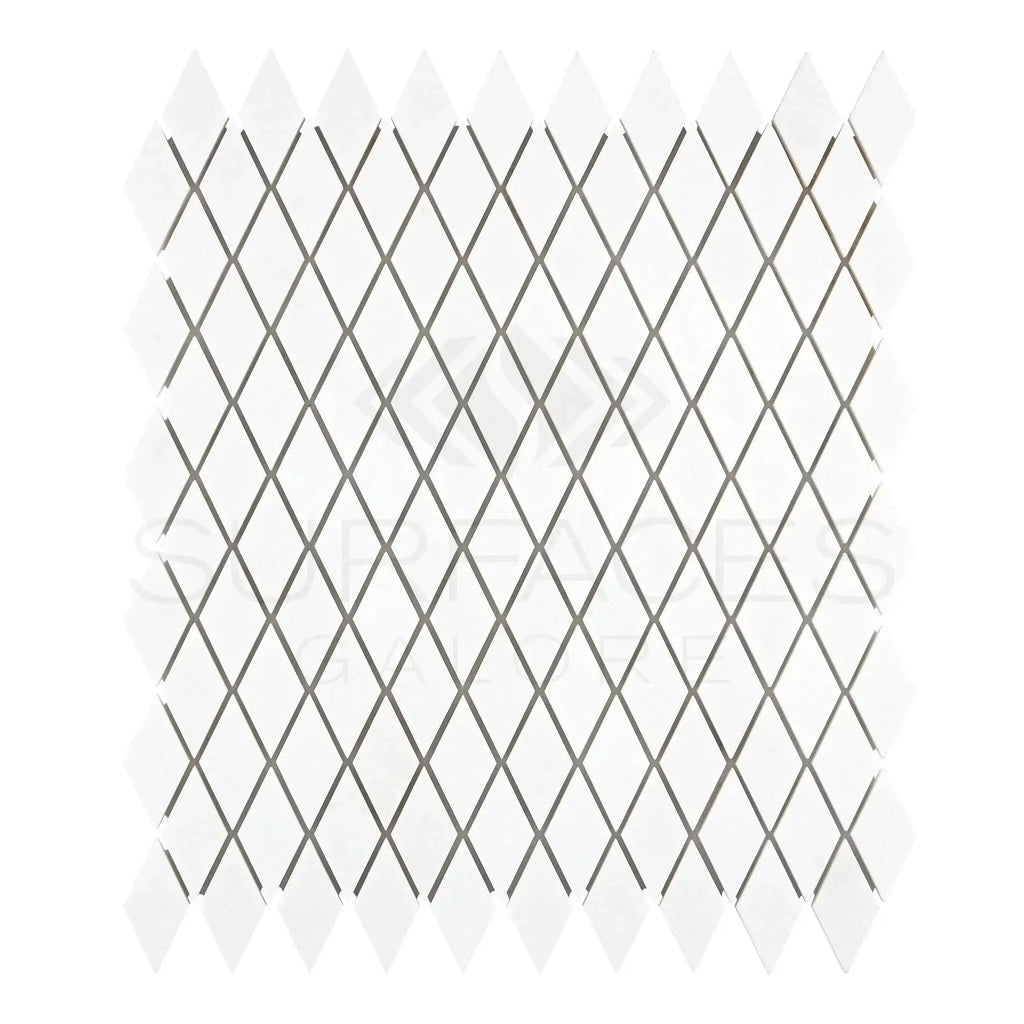 White diamond mosaic tile sheet of Thassos White 1X2 marble polished or honed