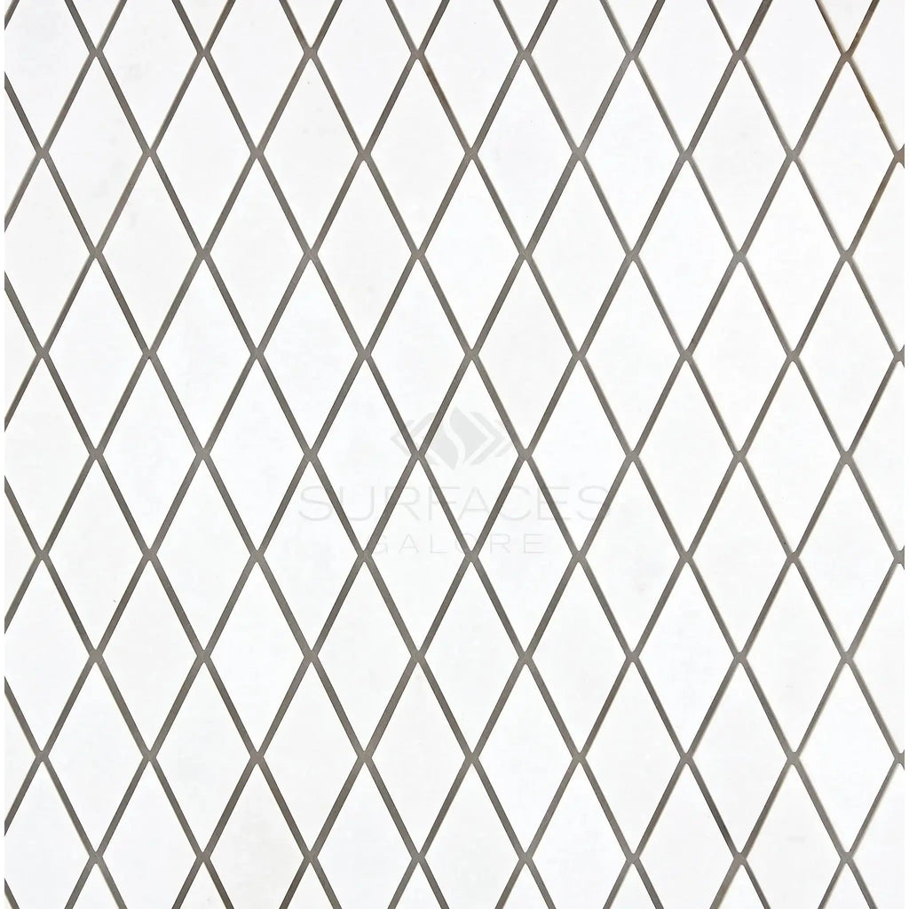 Thassos White 1X2 Diamond Rhomboid Mosaic Marble in polished or honed finish
