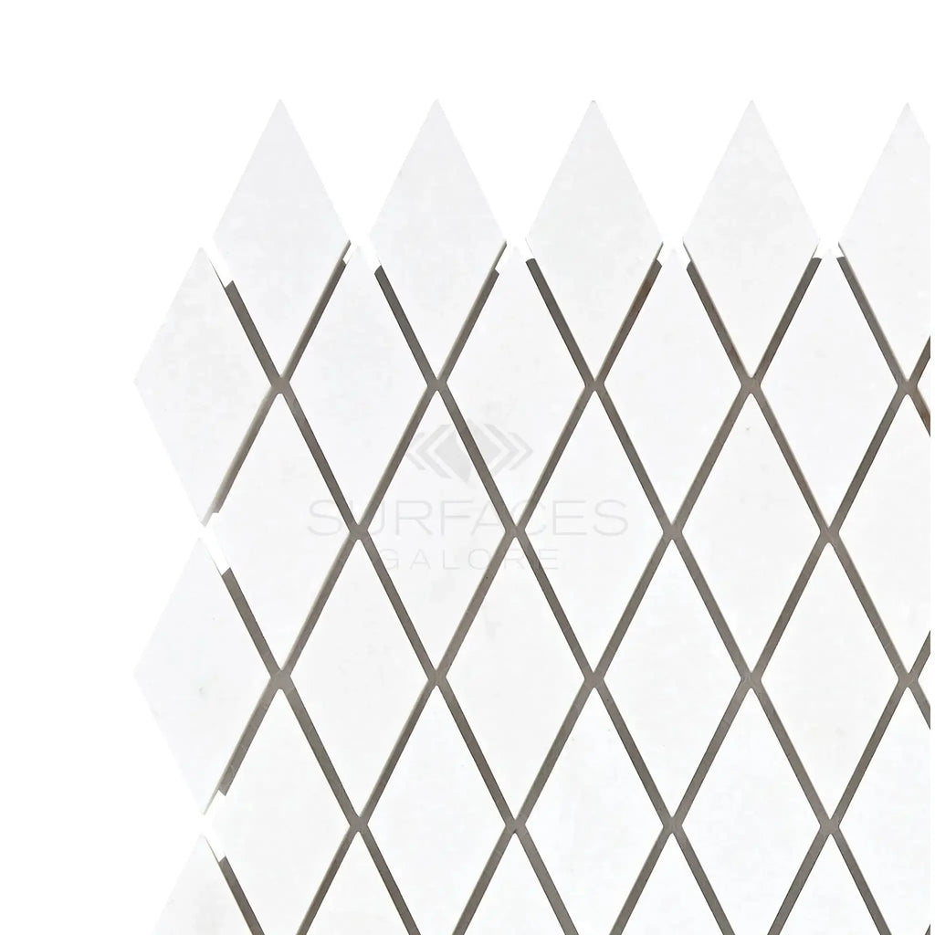 Thassos White 1X2 Diamond Mosaic showcases elegant white diamond tile pattern