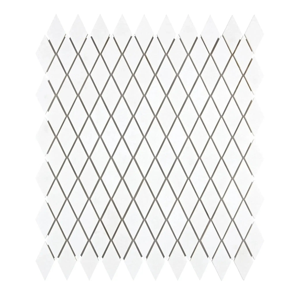 Thassos White Diamond Rhomboid Mosaic Marble in polished and honed finishes