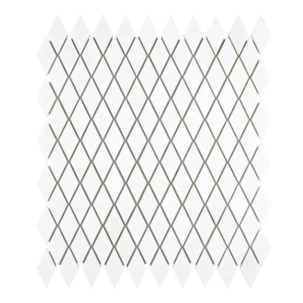 Thassos White Diamond Rhomboid Mosaic Marble in polished and honed finishes