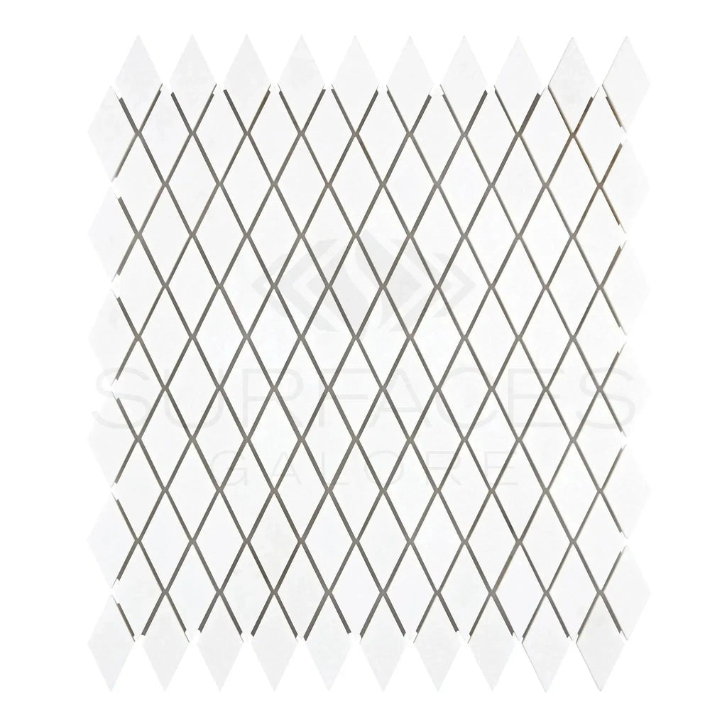 White diamond mosaic tile sheet of Thassos White 1X2 marble polished or honed