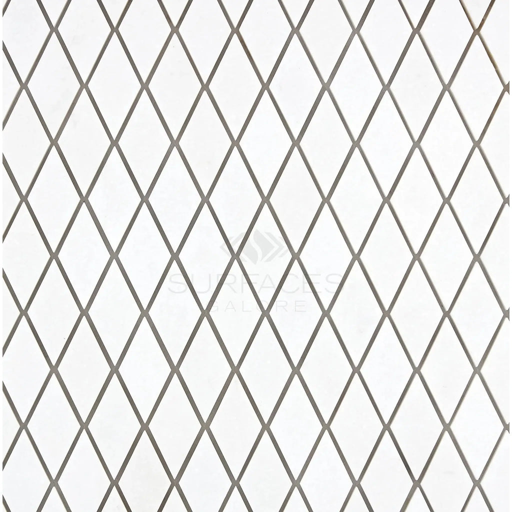 Thassos White 1X2 Diamond Rhomboid Mosaic Marble in polished or honed finish