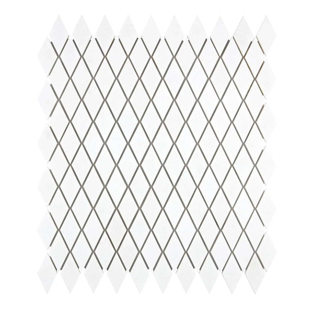 Thassos White Diamond Rhomboid Mosaic Marble in polished and honed finishes