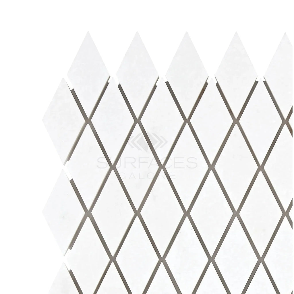 Thassos White 1X2 Diamond Mosaic showcases elegant white diamond tile pattern