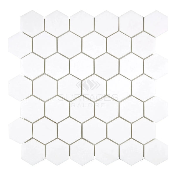 Thassos White 2 inch Hexagon Mosaic Marble in polished and honed finish
