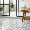 Thassos white 2 inch vortex hexagon blue gray polished marble mosaic tile floor with white and gray hexagonal pattern