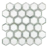 Thassos White 2 inch Vortex Hexagon mosaic tile with Ming-Green accents in polished finish