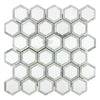 Hexagonal mosaic tile sheet in Thassos White and Ming Green polished marble
