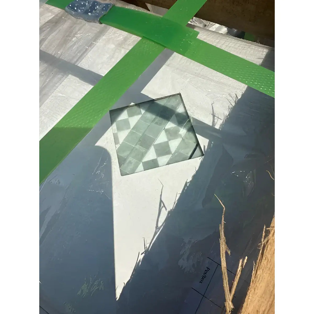 Checkerboard patterned tile from Thassos White 2X12 Bias Border with Ming-Green Marble