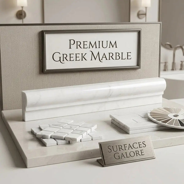 Thassos white 2x12 og-1 single-step chair rail trim marble display with curved baseboard mosaic tiles and polished slabs