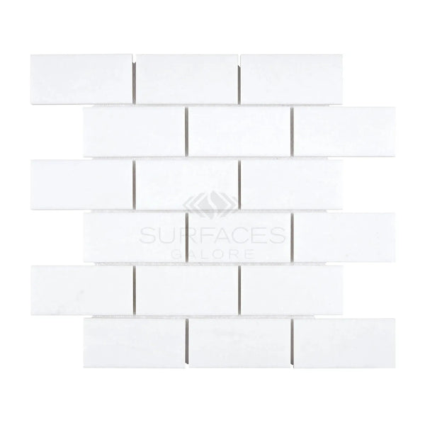 Thassos White 2X4 Straight-Edged Brick Mosaic Marble in polished or honed finish