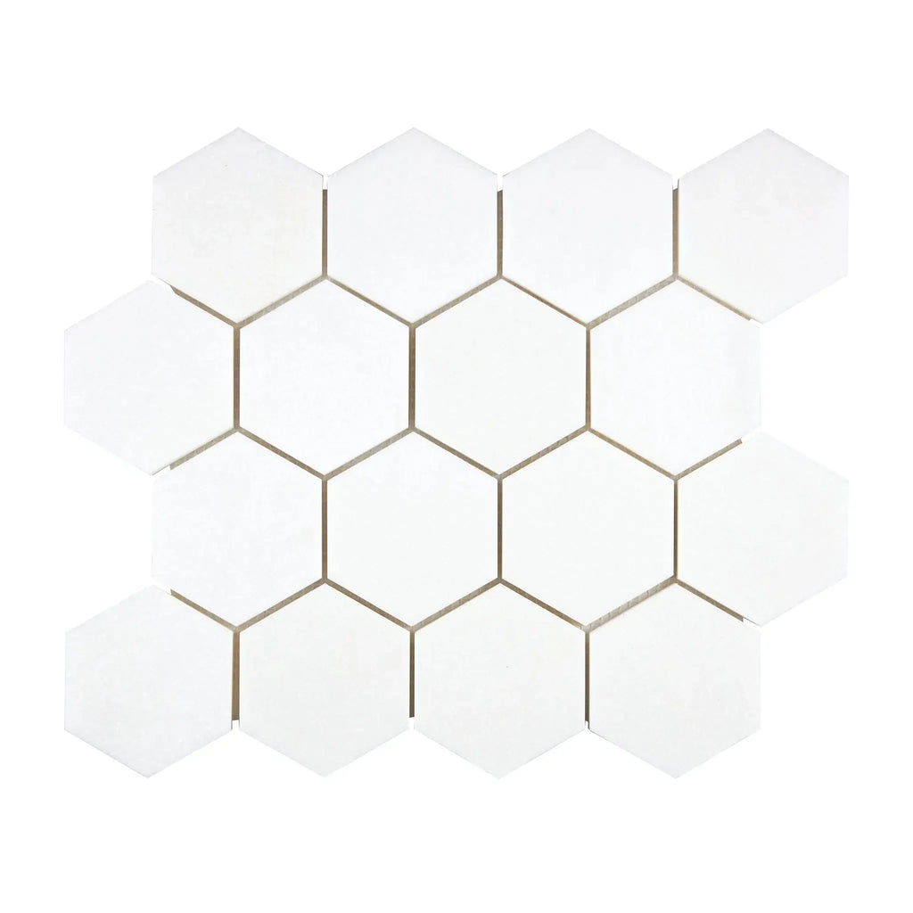 Thassos White 3 Inch Hexagon Mosaic Marble Polished or Honed Tile Display Image