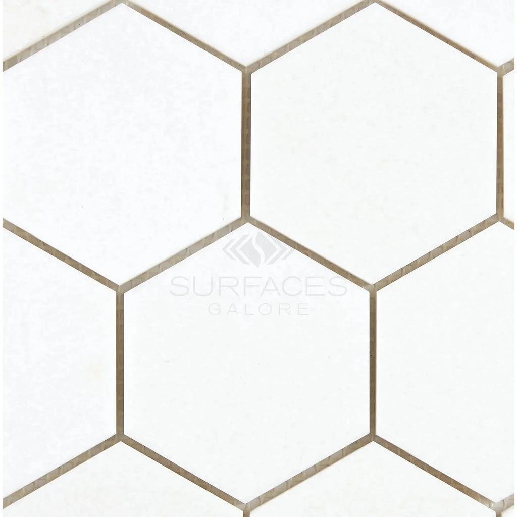 Thassos White 3 Inch Hexagon Mosaic Marble Polished or Honed Tile Pattern