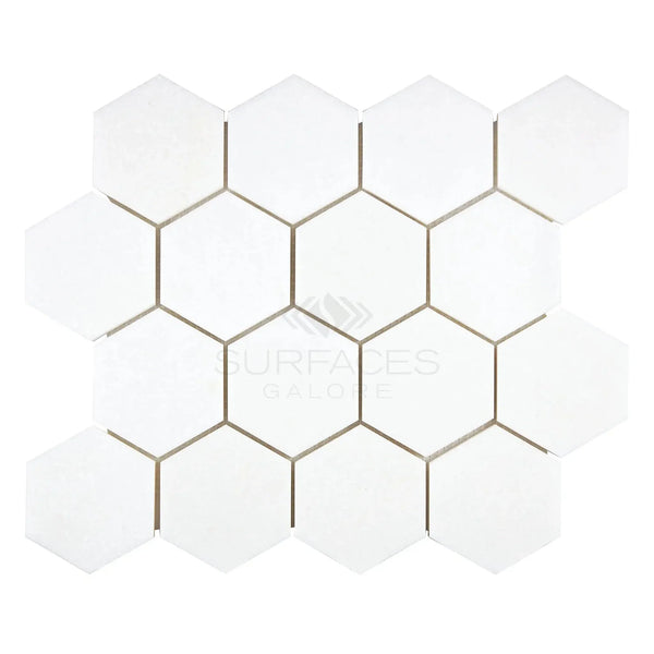 Thassos White 3 Inch Hexagon Mosaic Marble Polished or Honed Tile Display Image