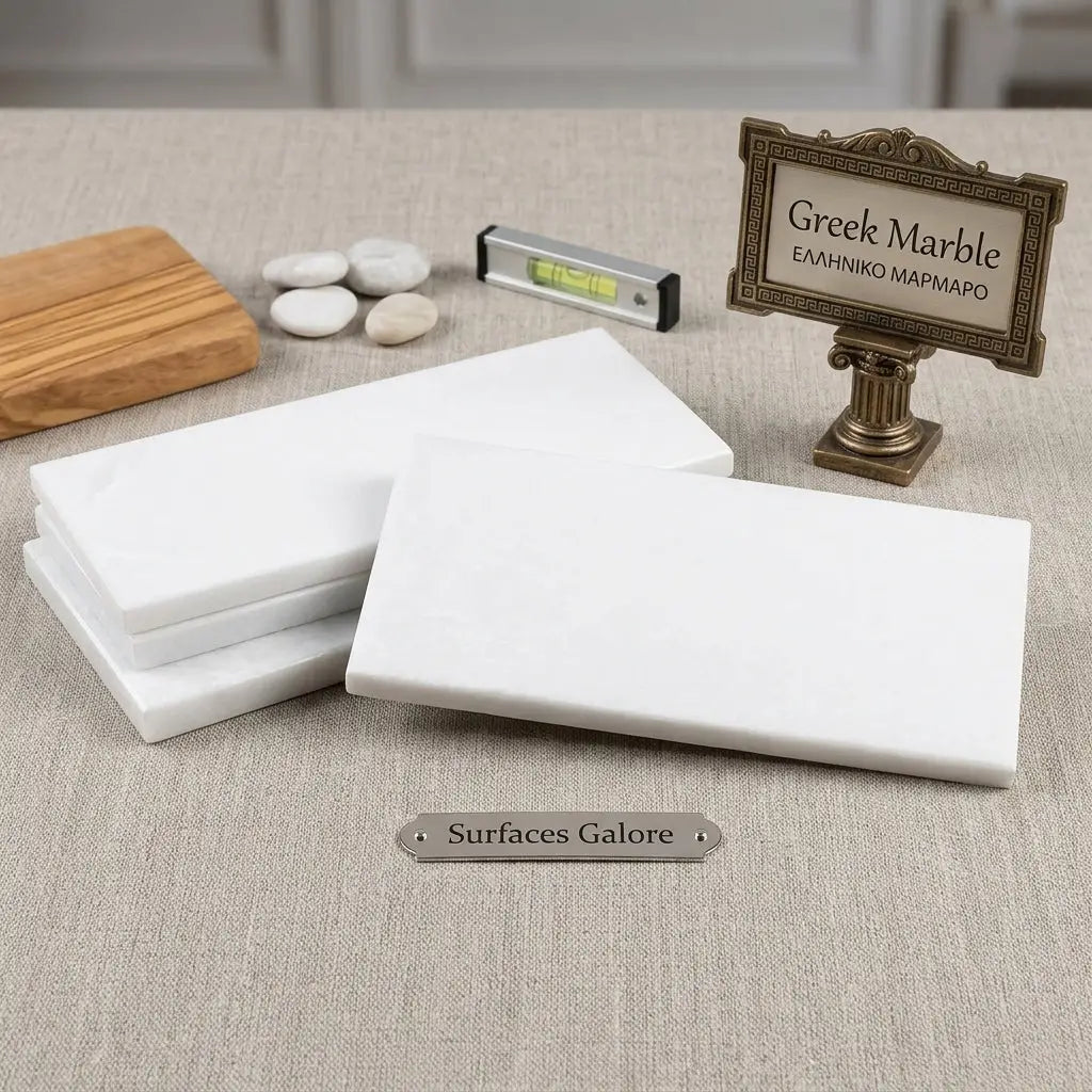 White rectangular thassos white 3x6 greek marble tiles with a smooth polished surface for elegant interior finishes