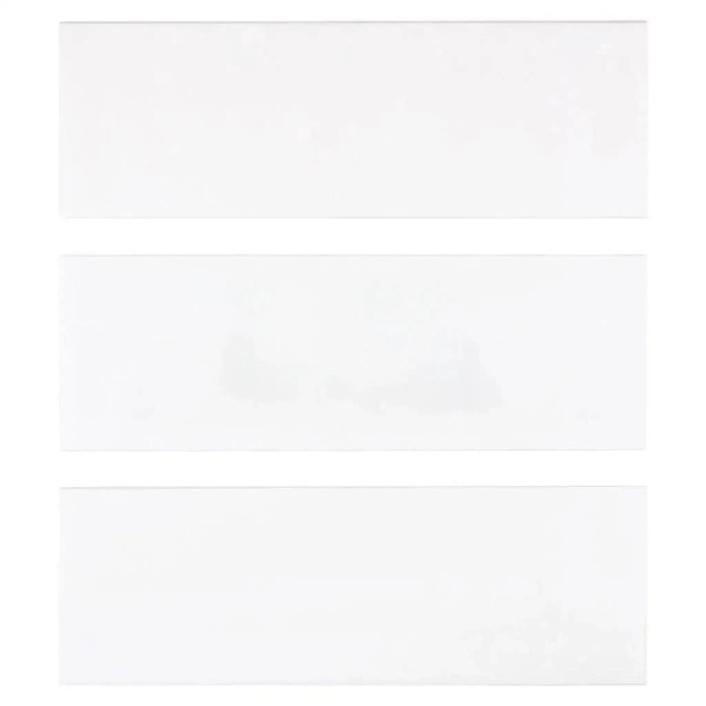 Three white rectangular panels of Thassos White 4X12 Marble Polished or Honed