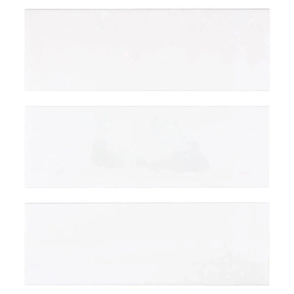 Three white rectangular panels of Thassos White 4X12 Marble Polished or Honed