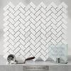 Thassos white 5/8x1 1/4 herringbone mini mosaic marble tile with polished or honed finish in white pattern