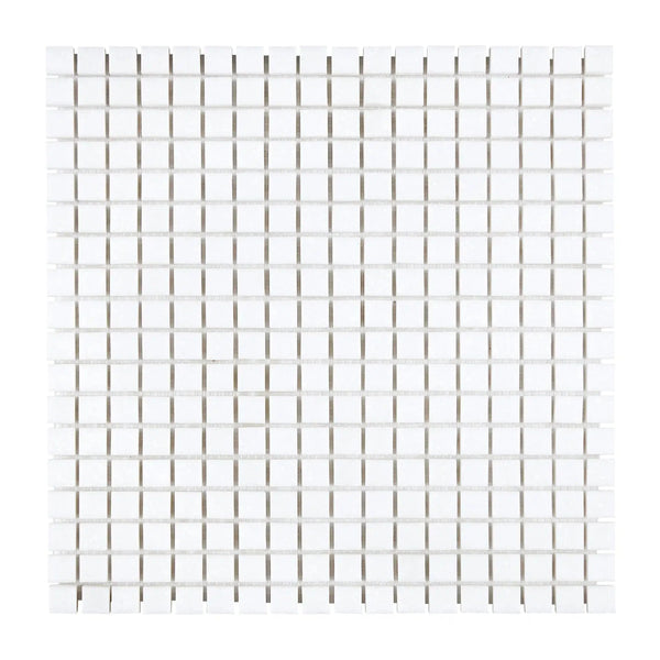 Thassos White 5/8X5/8 Mosaic Marble Polished or Honed featuring white square tiles