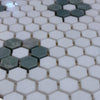 Thassos White and Ming Green 1-inch honeycomb hexagon mosaic tile