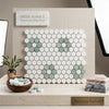 Thassos white and Ming green honeycomb 1 inch hexagon mosaic tile panel with white and light green Greek marble pattern