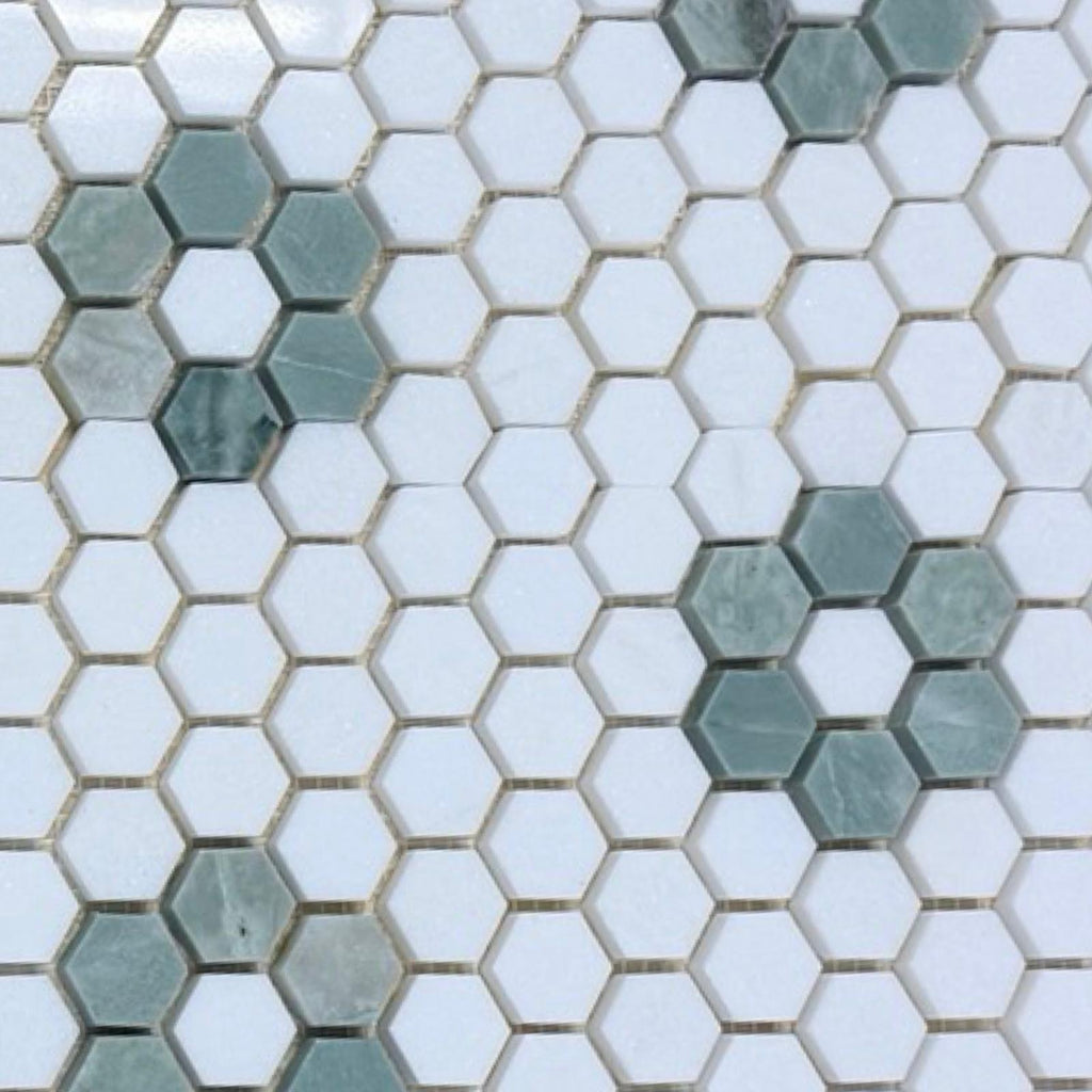 Thassos White and Ming Green Honeycomb 1’’ Hexagon Mosaic Tile Wall Panel
