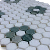 Thassos White and Ming Green 1-inch hexagon mosaic tile floor