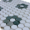 Thassos White and Ming Green 1-inch hexagon mosaic tile floor