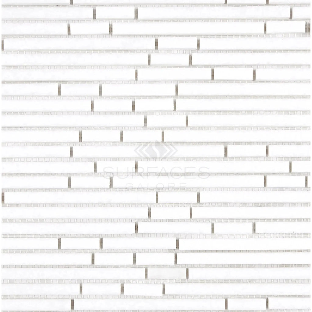White brick mosaic tile of Thassos White Bamboo Sticks polished or honed marble