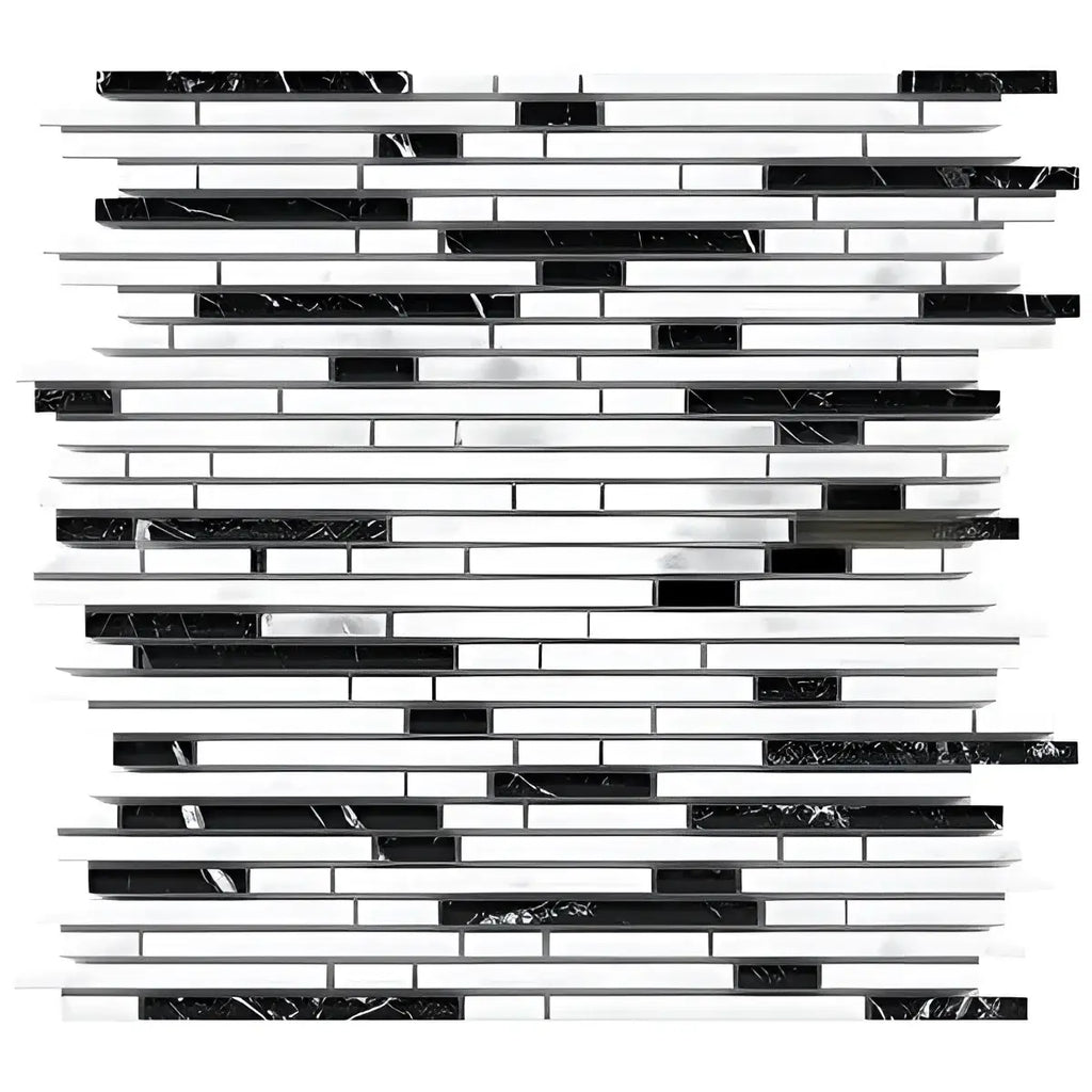 Black and white marble mosaic tile in Thassos White Bamboo Sticks design