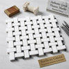 Thassos white basketweave mosaic with black polished or honed marble tile featuring white and black woven pattern
