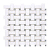 Woven white and gray tile mosaic in Thassos White Basketweave Marble
