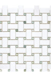 Thassos White Basketweave Mosaic (w/ Ming Green) Mosaic Marble Polished or Honed