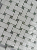 White and gray Thassos White Basketweave Mosaic marble wall panel with Ming Green accents