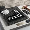 Black and white greek marble mosaic with geometric diamond pattern in thassos white bias border corner polished or honed