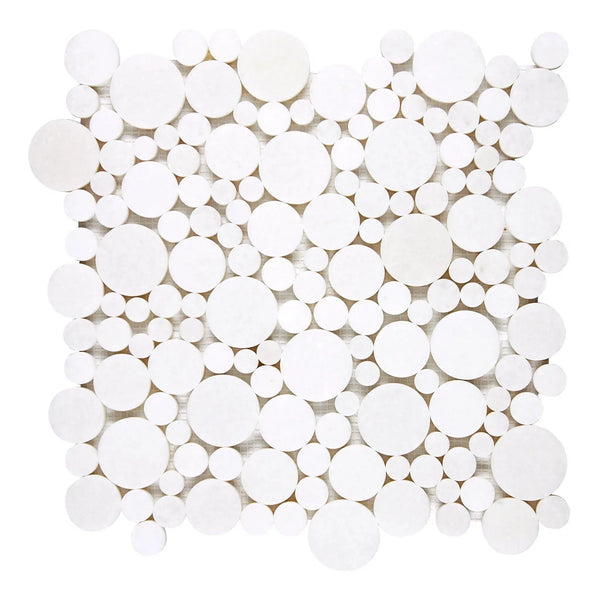 Thassos White Bubbles Mosaic Marble Polished or Honed Circular White Tile Sheet