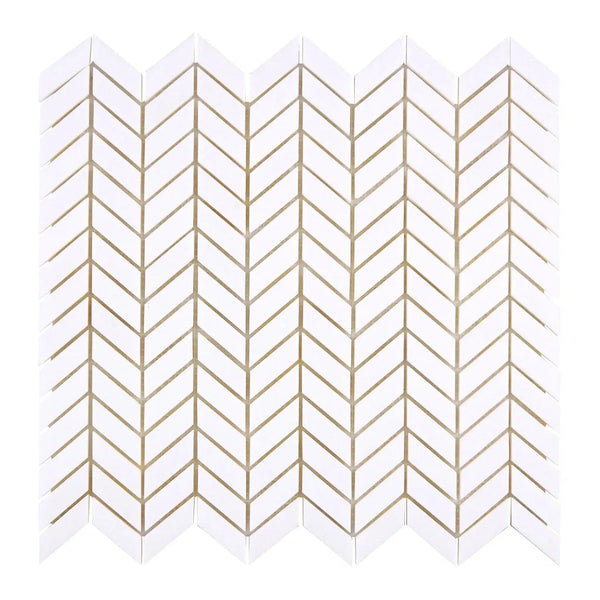 Thassos White Chevron Mini Mosaic Marble in polished or honed finish displayed elegantly