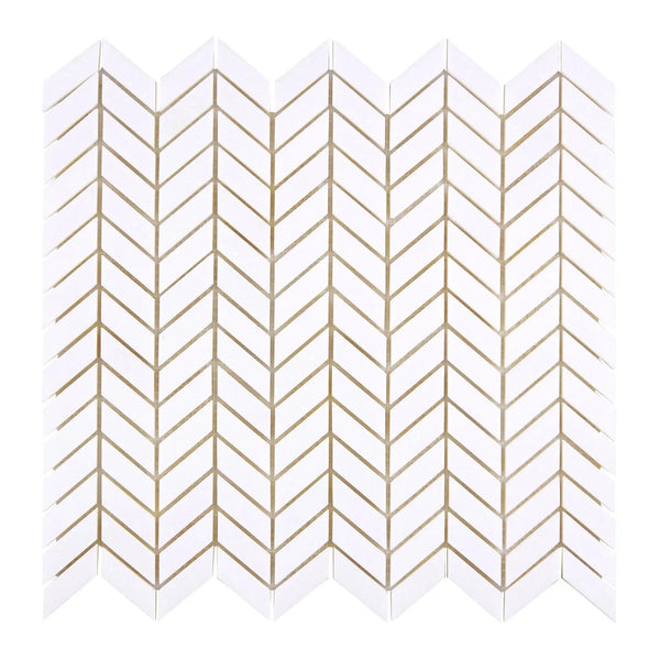Thassos White Chevron Mini Mosaic Marble in polished or honed finish displayed elegantly
